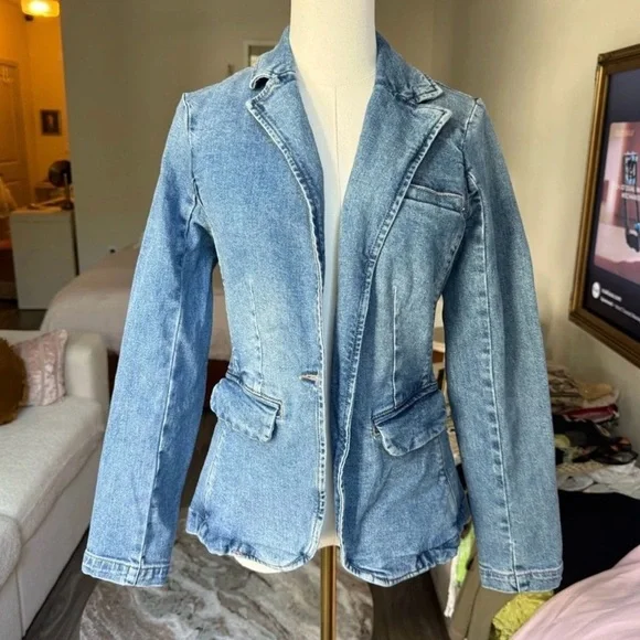 Anthropologie Dear John Minah Denim Blazer Fitted Blue Denim Jacket XS - Picture 4 of 10
